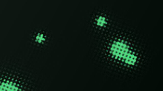 Dark grey and bright green halftone pattern with floating circular blobs, abstract dotted background, organic texture, soft light spots