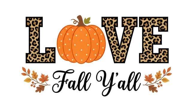 Beautiful autumn typography design featuring a pumpkin illustration with stylish leopard print lettering elements
