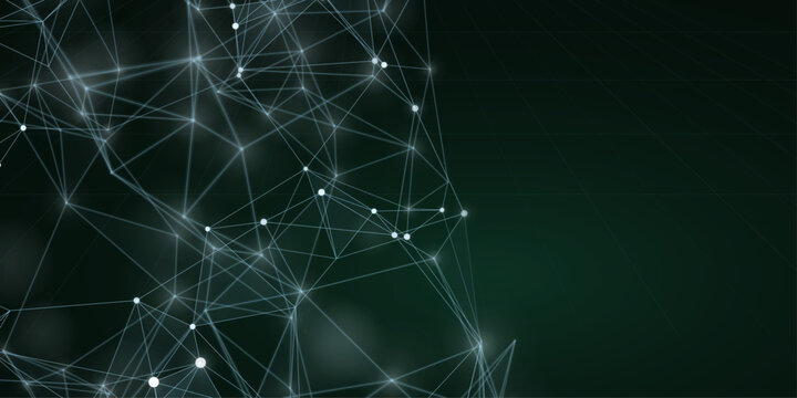 Mint green polygon background. Abstract network of thin connected lines on a dark plexus field.