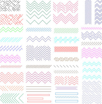Colorful Geometric Line Pattern Swatches And Decorative Vector Borders For Design