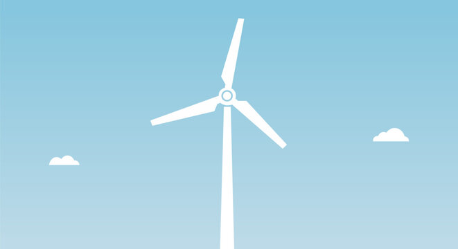 Minimalist Flat Vector Illustration Of White Wind Turbine Generating Clean Energy