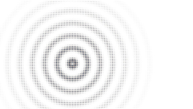 Concentric circular pattern of brown halftone dots on a black background, creating a target or ripple effect with radial symmetry and depth