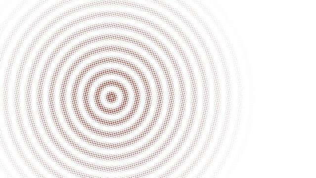 Dark red concentric circular pattern of halftone dots on a black background, creating a subtle, hypnotic target effect with radial gradients