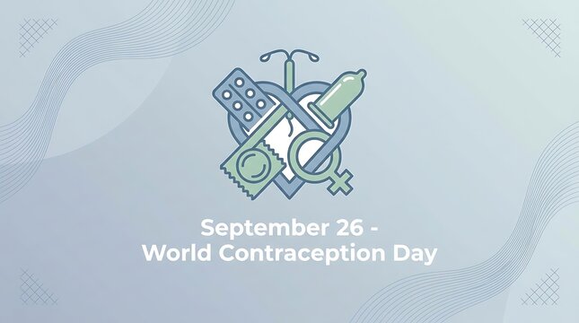 World Contraception Day design with medical icons like pills and condom for reproductive health and family planning