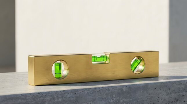 Shiny Gold Level Spirit Level on Concrete Surface