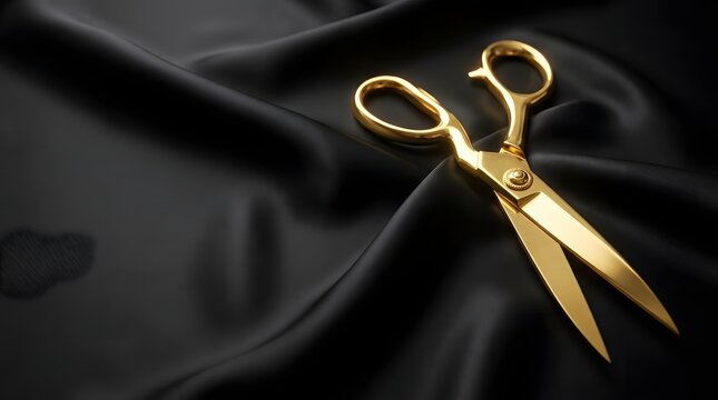 Golden Scissors on Smooth Black Fabric