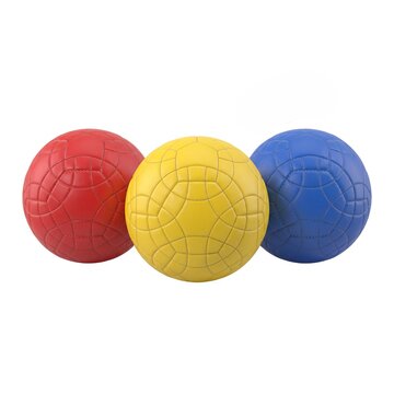 Three colorful bocce balls on white background