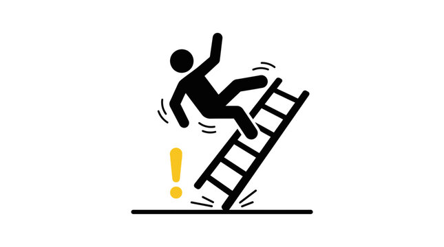 Silhouette falling backwards off a leaning ladder.