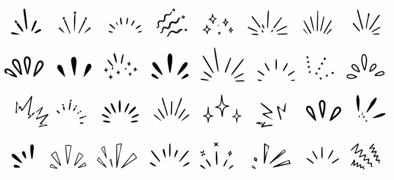 Hand Drawn Doodle Sparkle and Radiant Line Collection
