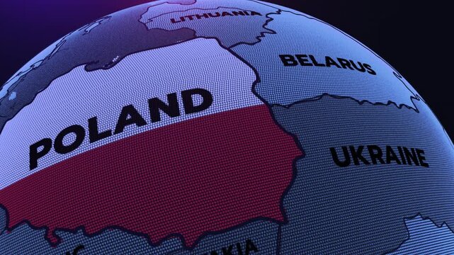 This is a digitally rendered map of Eastern Europe, focusing on POLAND, Poland map, Poland flag,