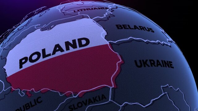 This is a digitally rendered map of Eastern Europe, focusing on POLAND, Poland map, Poland flag,