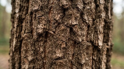 Fototapeta premium Close up of rough brown tree bark texture featuring natural patterns and unique surface details