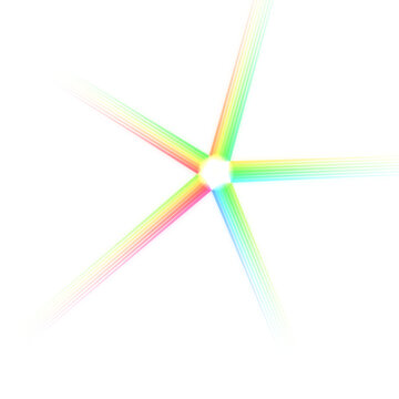 Five pointed star shape formed by vibrant rainbow light beams, prism refraction effect isolated on a transparent background
