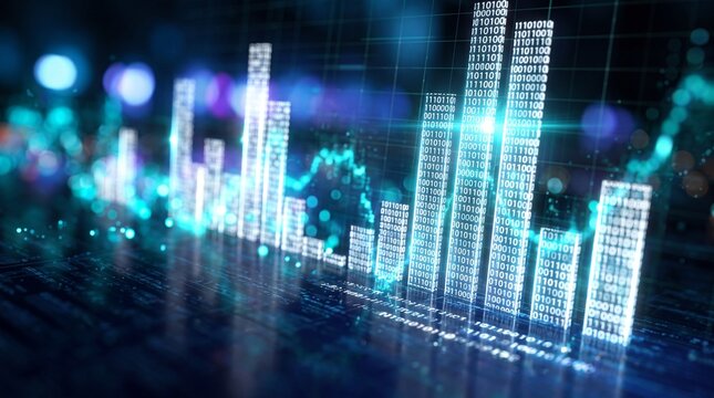 Digital Financial Stock Market Chart with Binary Data