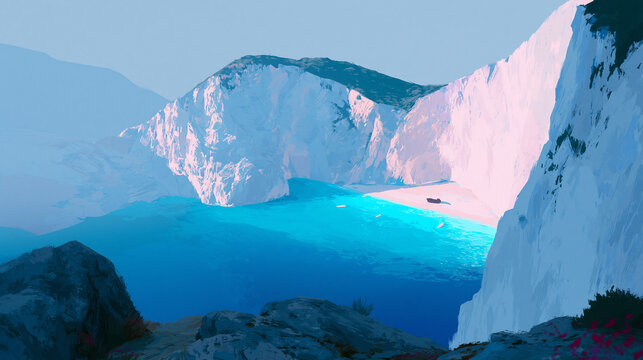 Turquoise Alpine Lake Beneath Dramatic Snowy Cliffs