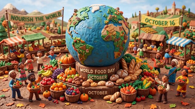 World Food Day Clay Miniature Concept with Globe and Harvest