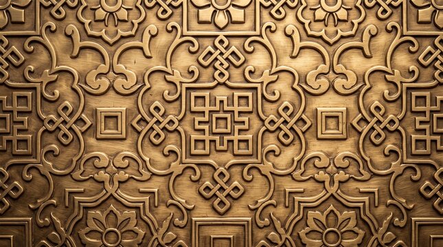 Traditional Oriental Gold Embossed Pattern Texture Background