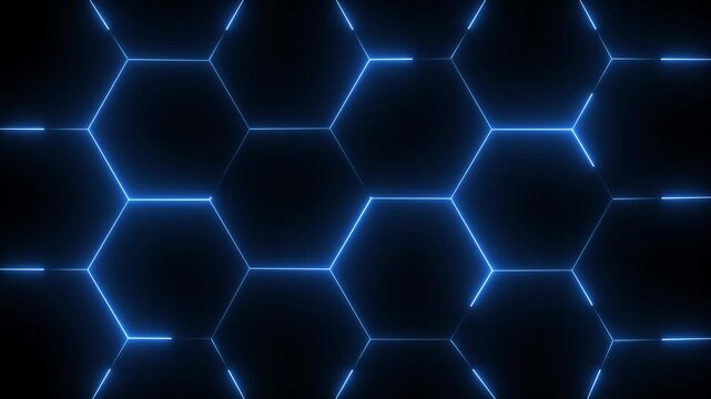 Animated background with turbulent hexagon tiles and background light, abstract wallpaper. Abstract Colorful Glowing Neon Electric hexagon animation motion graphic, Animation of 4k video.