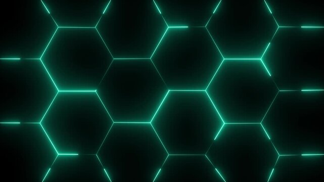 Animated background with turbulent hexagon tiles and background light, abstract wallpaper. Abstract Colorful Glowing Neon Electric hexagon animation motion graphic, Animation of 4k video.
