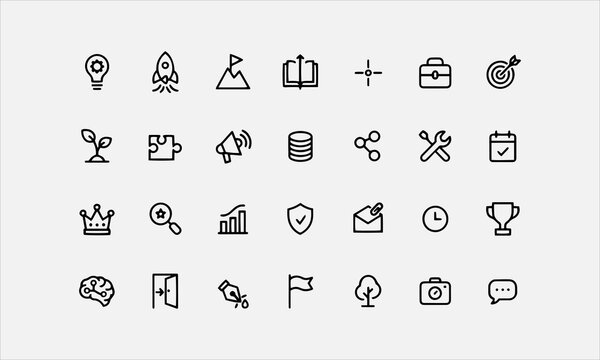 Founder icon set. Includes entrepreneur, visionary, innovator, acquisition, retirement, pioneer, risk taker, leader, strategy vector illustration
