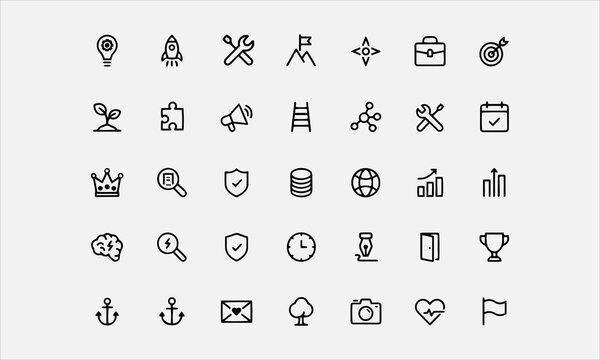 Founder icon set. Includes entrepreneur, visionary, innovator, acquisition, retirement, pioneer, risk taker, leader, strategy vector illustration
