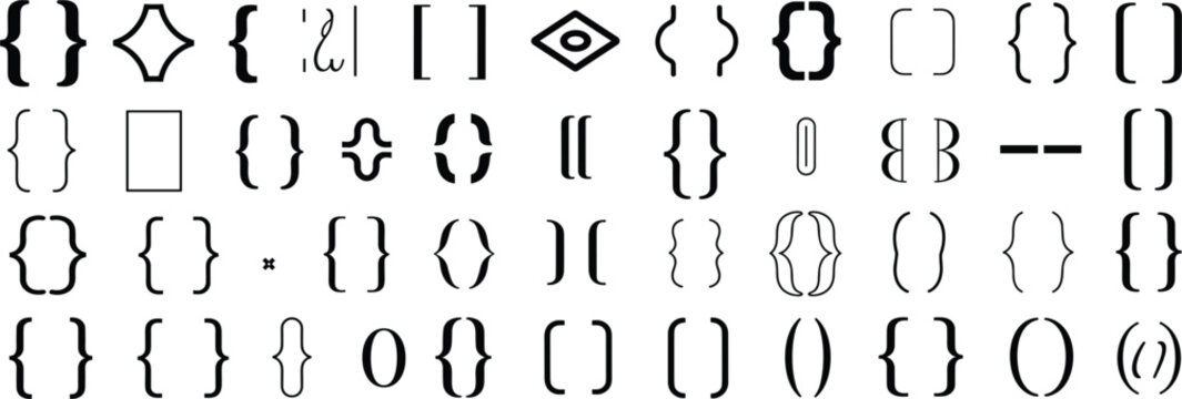 Bracket icons collection of braces and curly parentheses typographic shapes on white background
