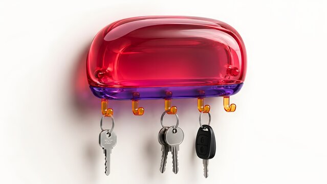 Red cloud-shaped wall key holder with small hooks for hanging keys