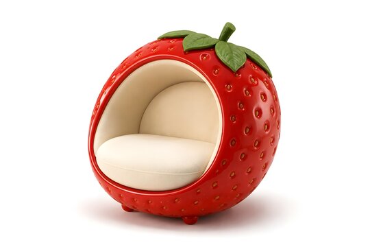 Novelty strawberry shaped single seat armchair with green leaf details