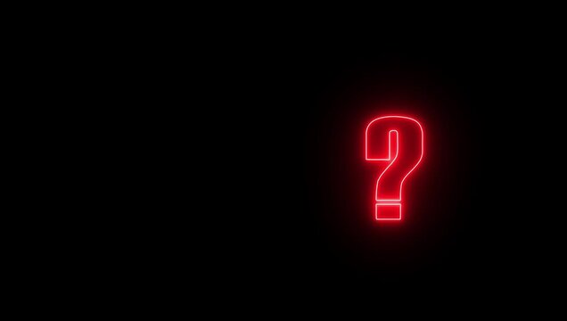 Neon Question Mark Animation, Glowing Question Symbol on Transparent Background with Alpha Channel