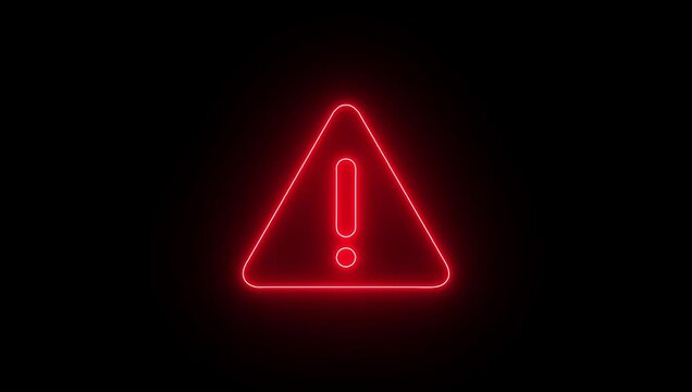 Neon Warning Alert Icon Animation, Glowing Attention Signal for Risk, Safety, Danger and Road Warning