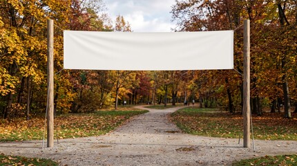 Blank Banner in Autumn Park with Colorful Foliage