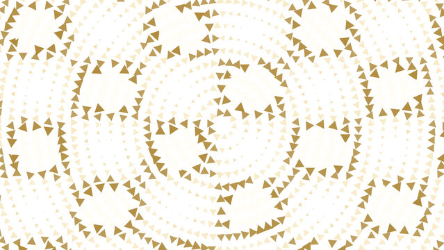 Abstract circular pattern with gold and white triangle shapes arranged in concentric rings on a black background, creating a radial effect