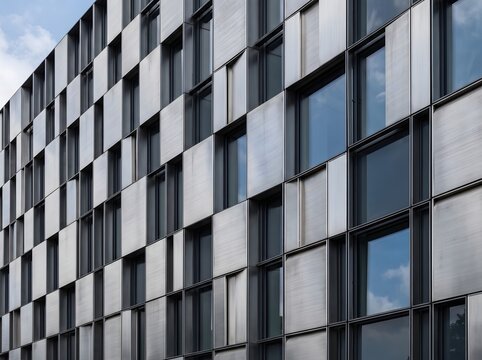 Modern Metallic Building Facade with Geometric Windows