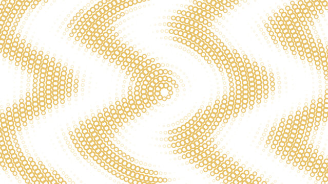 Abstract golden yellow and black wavy line pattern with a circular halftone dot texture creating a rhythmic flowing visual effect background
