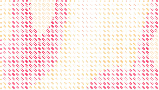 Abstract pattern of red, orange, and white circular dots on a black background, creating a textured and vibrant geometric mosaic grid effect