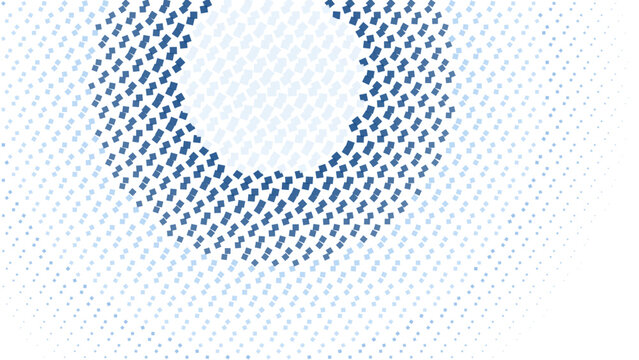 Concentric circles of light blue and dark blue circular dots forming a radial pattern on a black background, creating a digital ripple effect