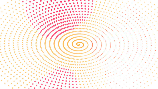 Dynamic spiral vortex pattern with red and orange pixelated dots on a black background, creating a sense, of rapid motion, and energy flow