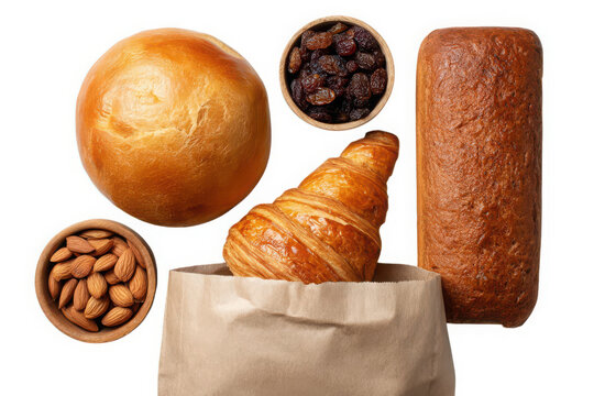 Assorted baked goods in a brown paper bag