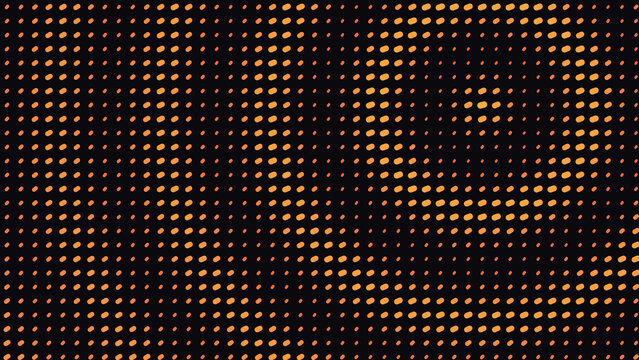 Orange circular dot pattern on a black background, creating a halftone gradient effect with varying sizes of dots for a dark digital texture