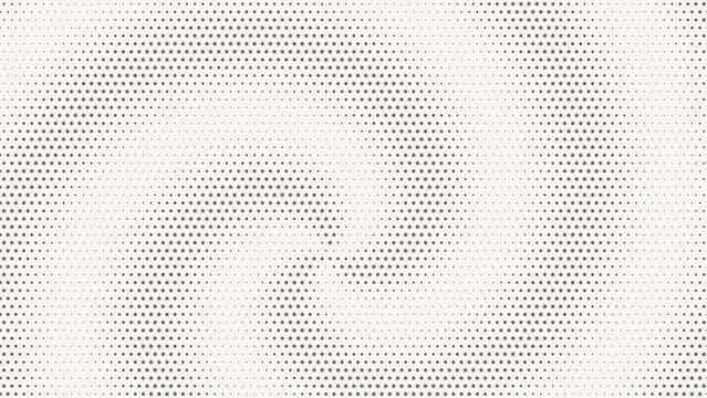 Swirling vortex of small grey dots on a white background, creating a radial halftone pattern with varying density and size of circular
