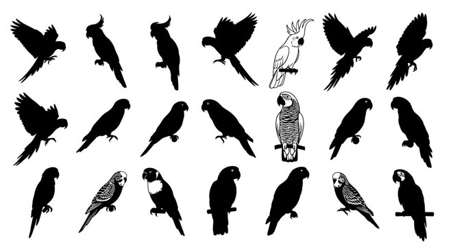 Parrots in various poses