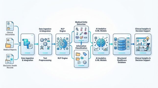 Ai healthcare workflow diagram with nlp and analytics