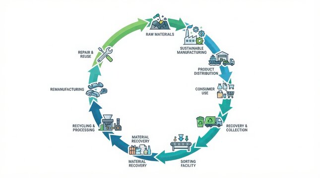 Circular economy process infographic with icons