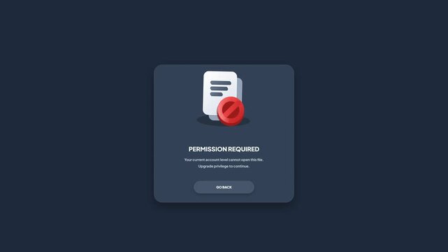 3D Document Blocked Icon Permission Required UI Modal Popup Animation Web App Design