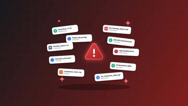 Stock Market Financial Warning Crash Alert Notification Popups Animated Graphic Video