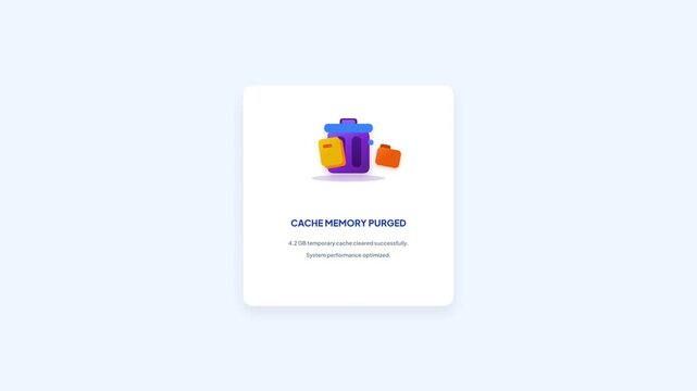 Purge System Cache Files Notification Box Flat UI Animation for Storage Cleaner App UI Design Motion Graphic