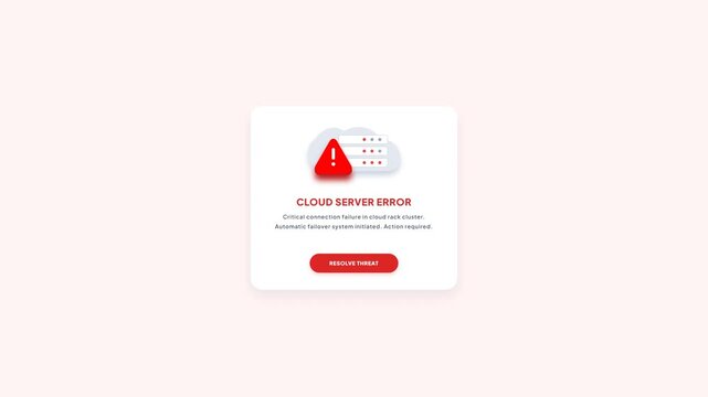 Cloud Server Error Alert Notification Pop-Up Card Flat Motion Graphics for Admin Panel Dashboard Interface