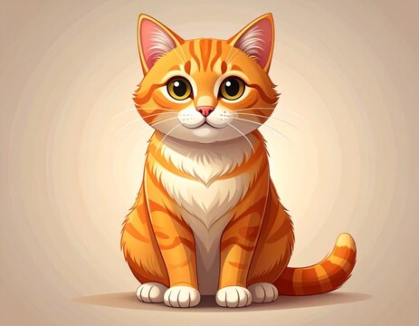 Cute Orange Tabby Cat Sitting, Adorable 2D Cartoon Illustration