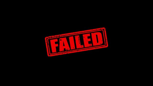 Red failed rubber stamp impression animation on black background, for business and, control concepts rejected