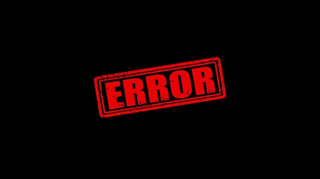 Red error rubber stamp animation on black background, grunge style warning sign for system failure and technical issues